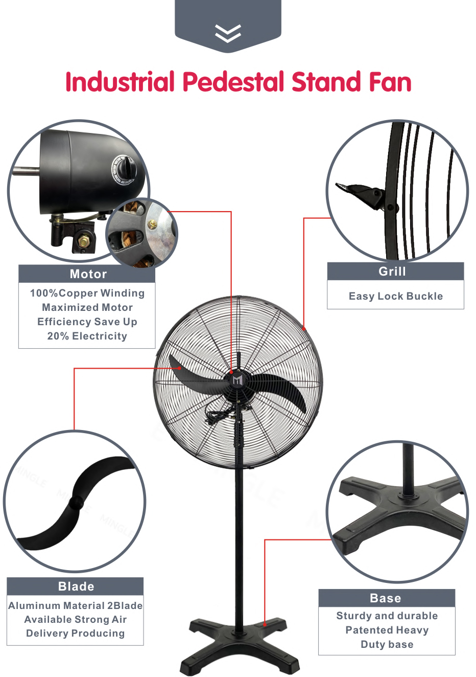 20 26 30 inch electric copper motor oscillating industrial wall fans